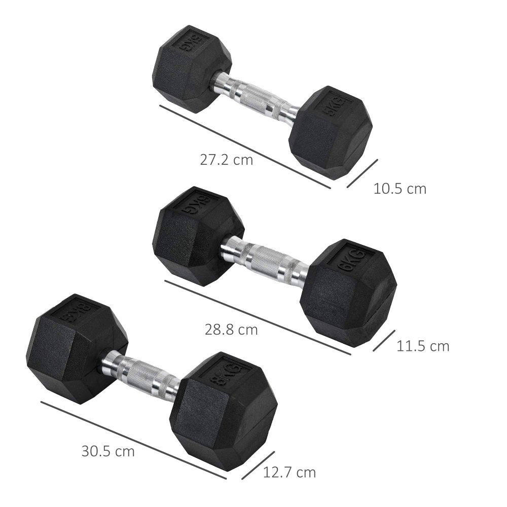 Hex Dumbbell Set – 3 Pairs (5kg, 6kg, 8kg) Rubber - Coated