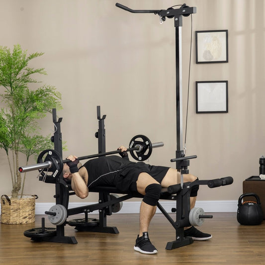 HOMCOM Adjustable Weight Bench with Pulley System & Squat Rack