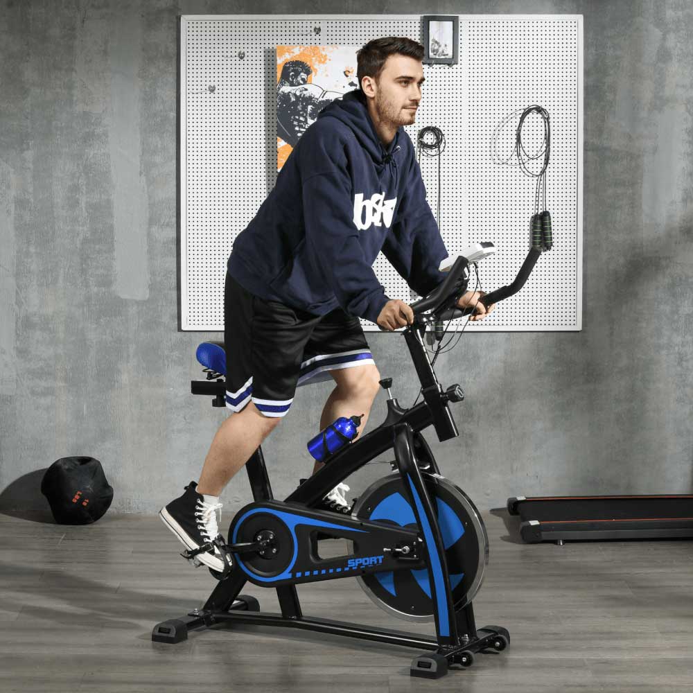Indoor Exercise Bike – Silent Belt Drive, Adjustable Resistance & LCD Monitor Blue