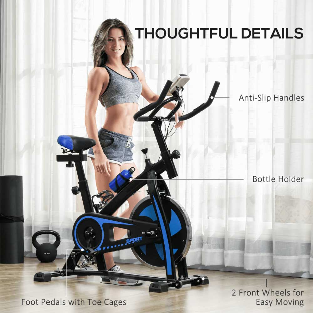 Indoor Exercise Bike – Silent Belt Drive, Adjustable Resistance & LCD Monitor Blue