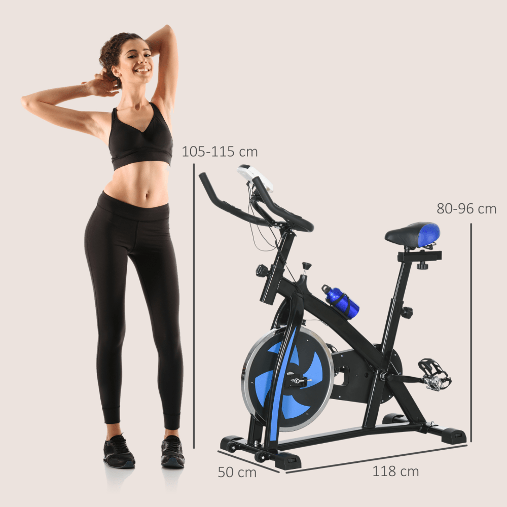 Indoor Exercise Bike – Silent Belt Drive, Adjustable Resistance & LCD Monitor Blue - Fittux