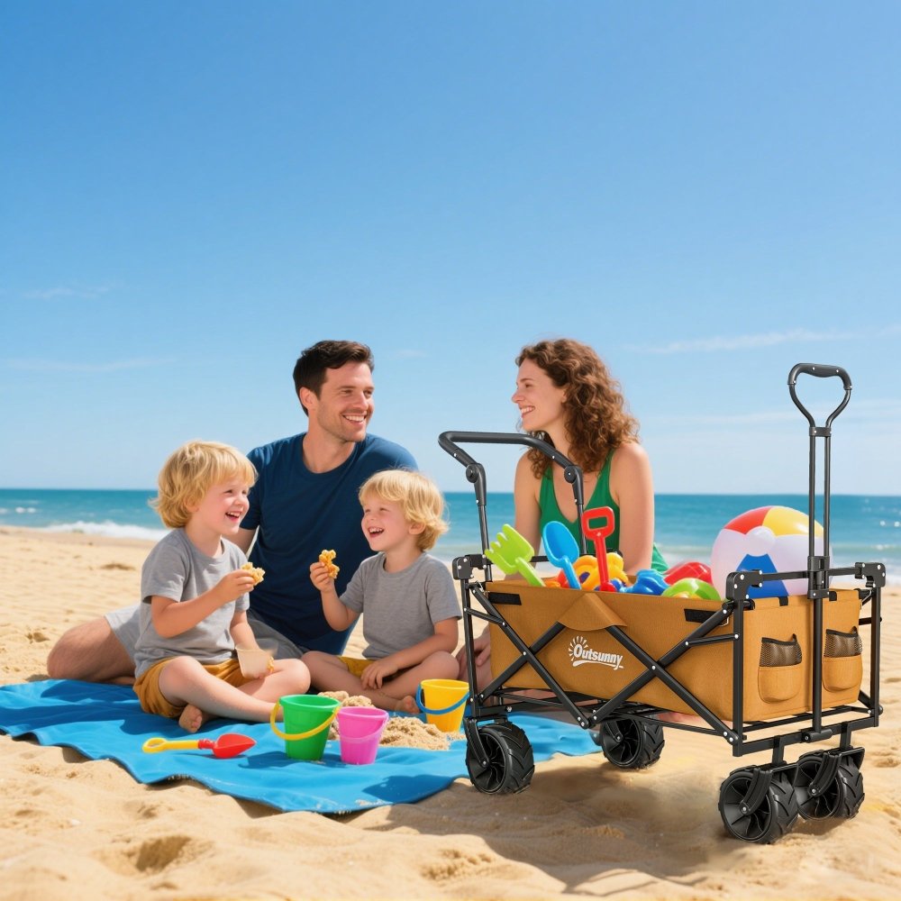 Outsunny Folding Festival Trolley Cart with Canopy & Push Pull Handle
