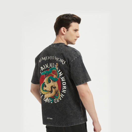 Oversized Reverse Printed Memento Mori No Pain No Gain T-Shirt