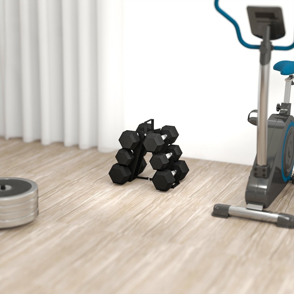 Rubber Hex Dumbbell Set with Rack 4kg - 8kg