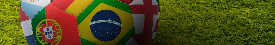 A football adorned in flags.