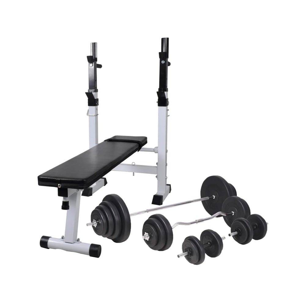 120kg Weight Bench Set with Barbell, Dumbbells & Rack - Fittux