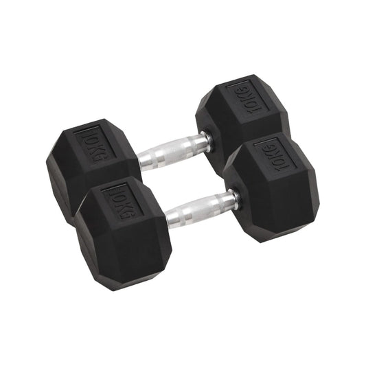 2 x 10kg Hex Cast Iron Dumbbells