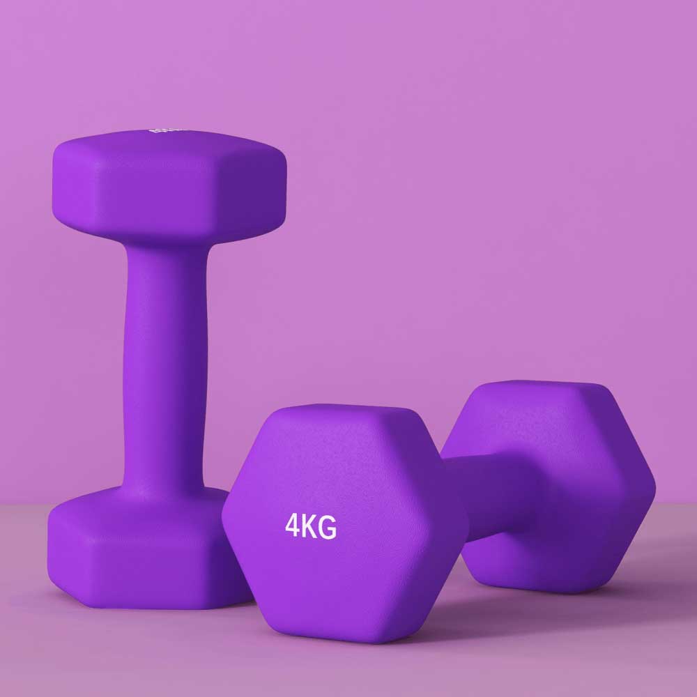 2 x 4kg Hexagonal Dumbbell Weights Set with Non - Slip Grip – Purple
