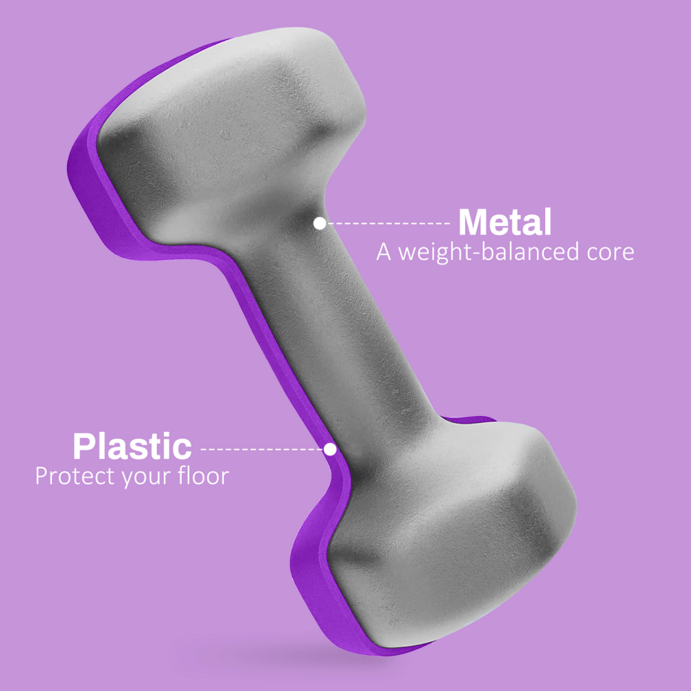 2 x 4kg Hexagonal Dumbbell Weights Set with Non - Slip Grip – Purple - Fittux