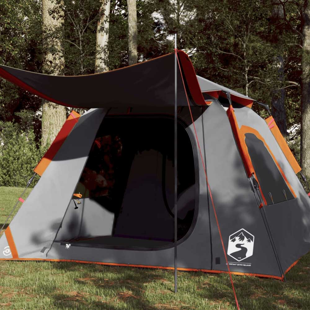 4 - Person Dome Camping Tent – Grey & Orange with Quick - Release Setup