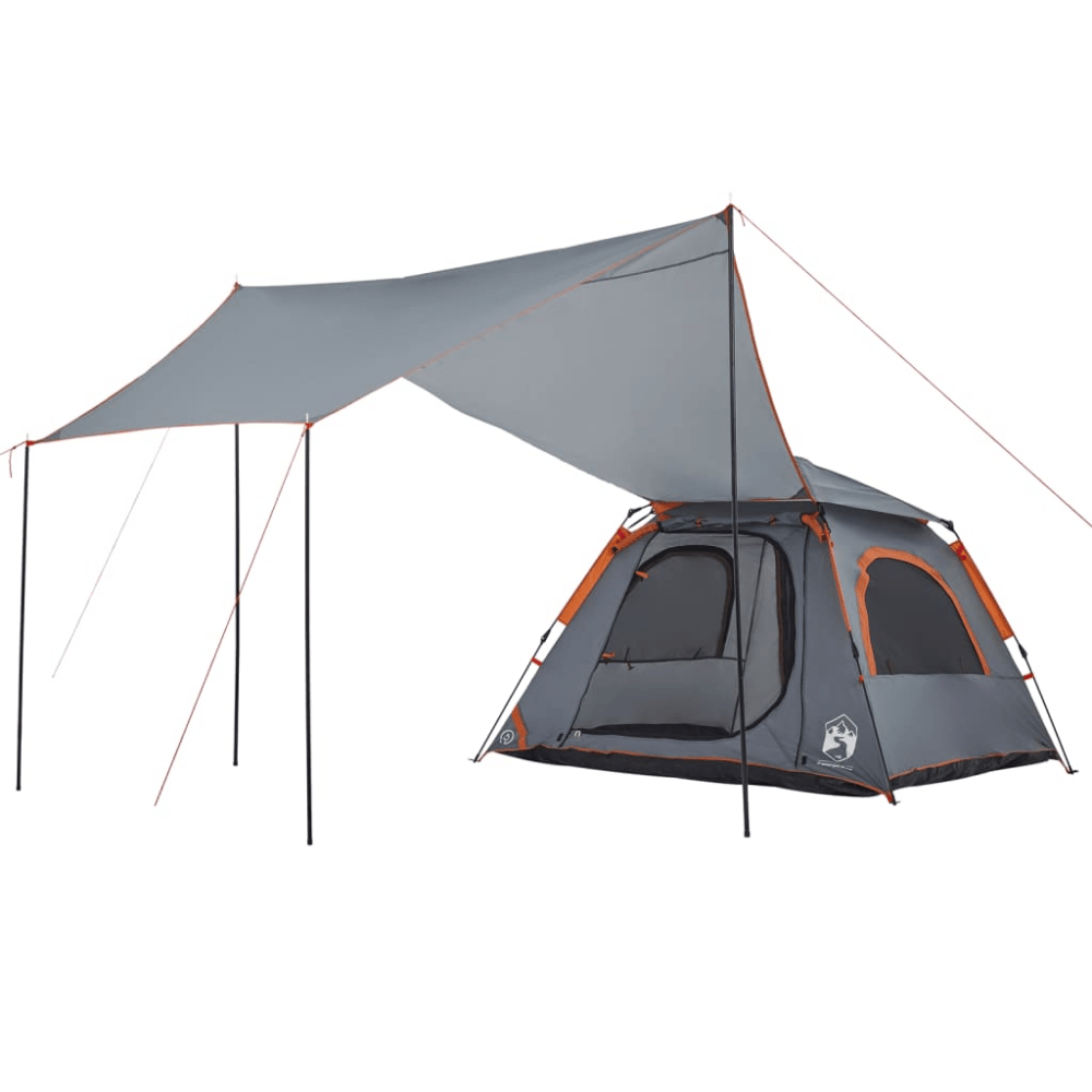 4 - Person Dome Camping Tent – Grey & Orange with Quick - Release Setup - Fittux