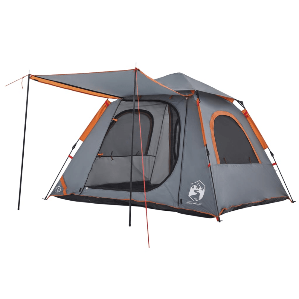 4 - Person Dome Camping Tent – Grey & Orange with Quick - Release Setup - Fittux