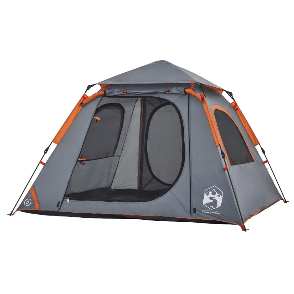 4 - Person Dome Camping Tent – Grey & Orange with Quick - Release Setup - Fittux