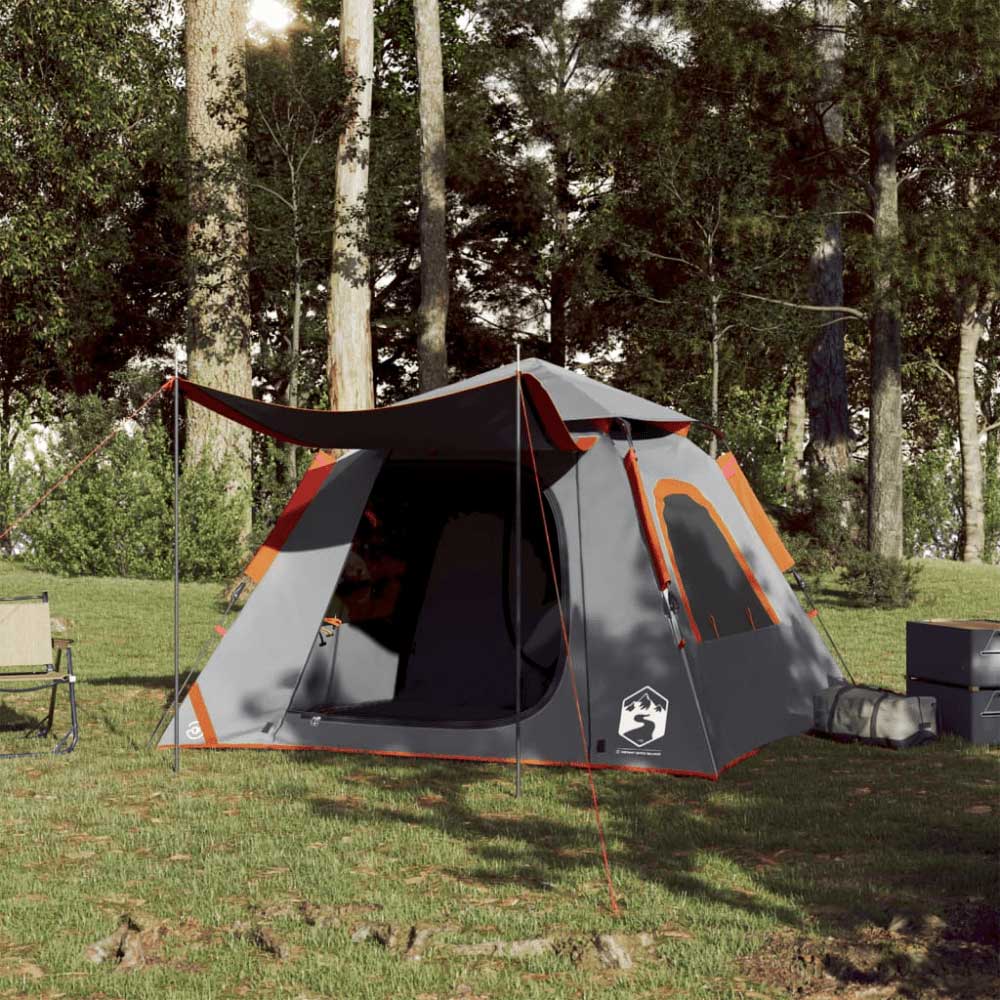 4 - Person Dome Camping Tent – Grey & Orange with Quick - Release Setup