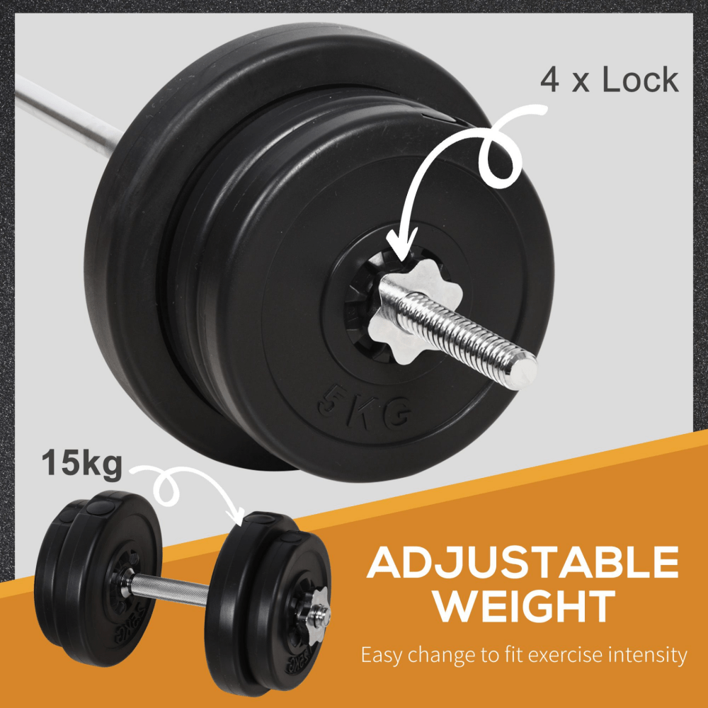 65kg Adjustable Dumbbell & Barbell Set – 2 - in - 1 Free Weights with Connector Bar - Fittux