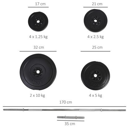65kg Adjustable Dumbbell & Barbell Set – 2 - in - 1 Free Weights with Connector Bar - Fittux