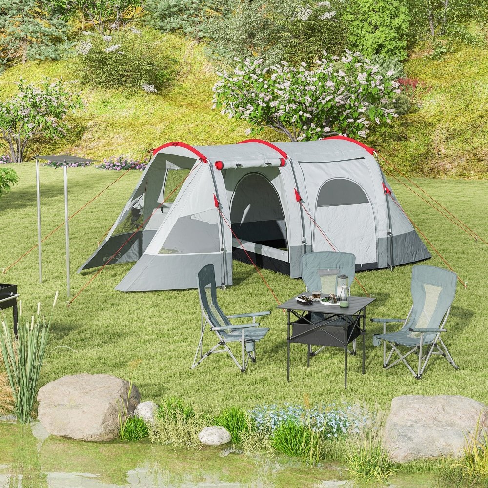 Outsunny Familietent voor 5-6 personen, met lampenhaak en zijvakken, 4 Outsunny Familietent voor 5-6 personen, met lampenhaak en zijvakken, 4