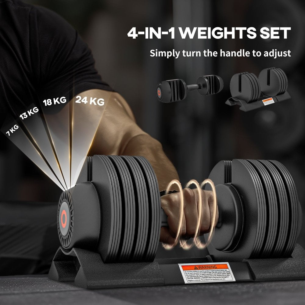 Adjustable Dumbbells 24kg Pair – Home Gym Weights Set