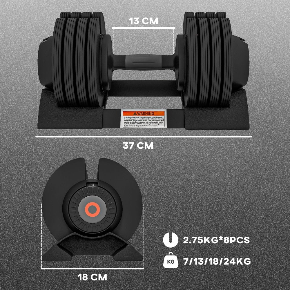 Adjustable Dumbbells 24kg Pair – Home Gym Weights Set