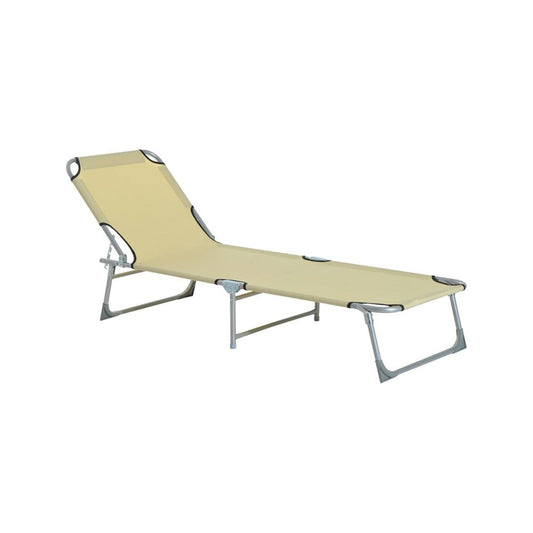 Adjustable Folding Camping Bed - Beige / Green