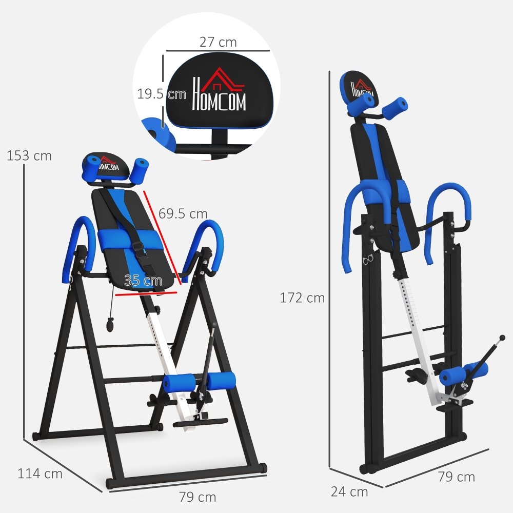 Adjustable Gravity Inversion Table for Back Pain Relief (Blue/Red)