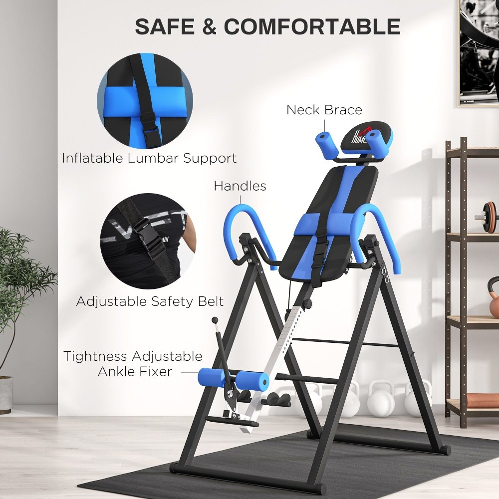 Adjustable Gravity Inversion Table for Back Pain Relief (Blue/Red)