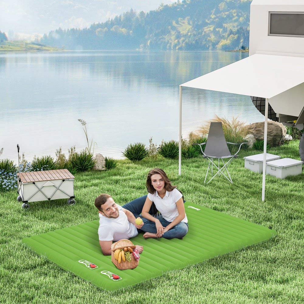 Double Inflatable Camping Mattress - Green / Navy Blue
