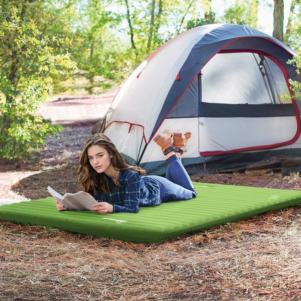 Double Inflatable Camping Mattress - Green / Navy Blue