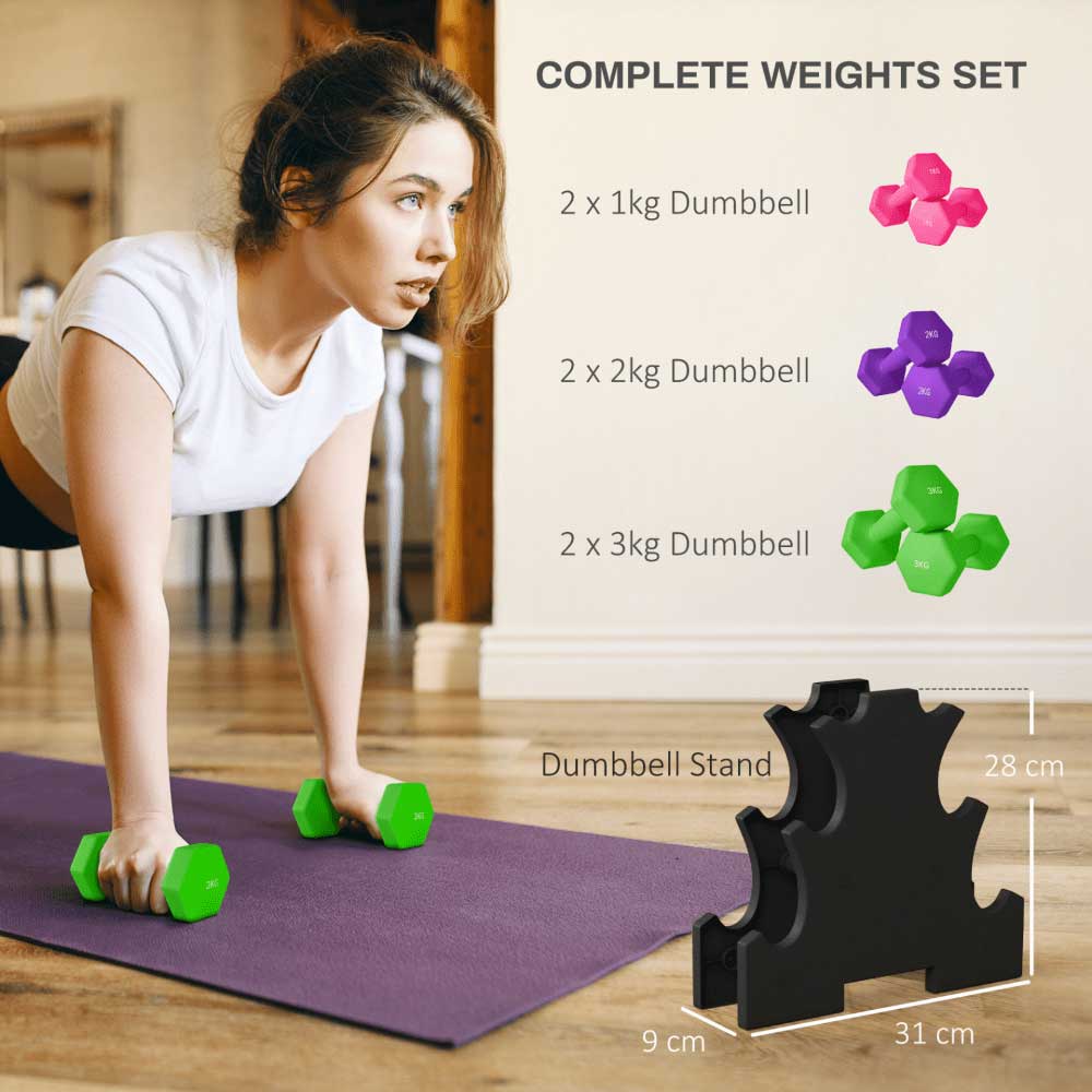 Dumbbell Set & Rack - 1kg to 3kg