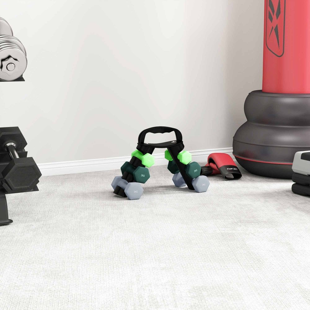 Dumbbell Weight Set with Rack & Kettlebell Conversion – 6 Pairs