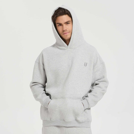 Fittux Oversized Stitched Logo Hoodie – Brown & Grey Heavyweight Pullover
