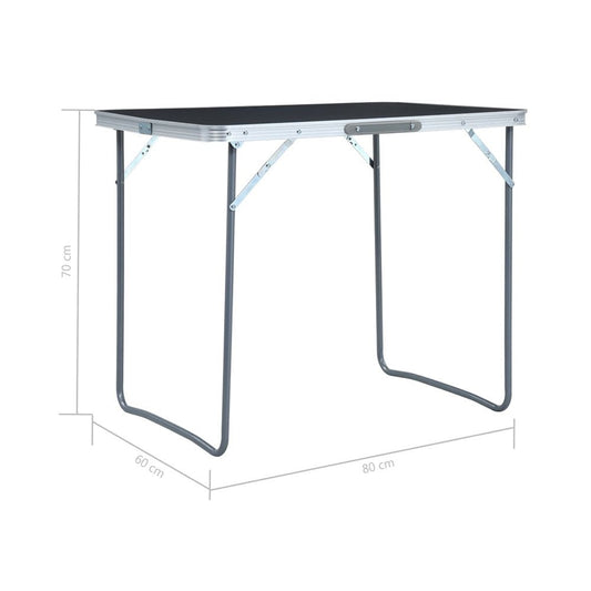 Foldable Camping Table – Grey 80x60 cm with Metal Frame - Fittux