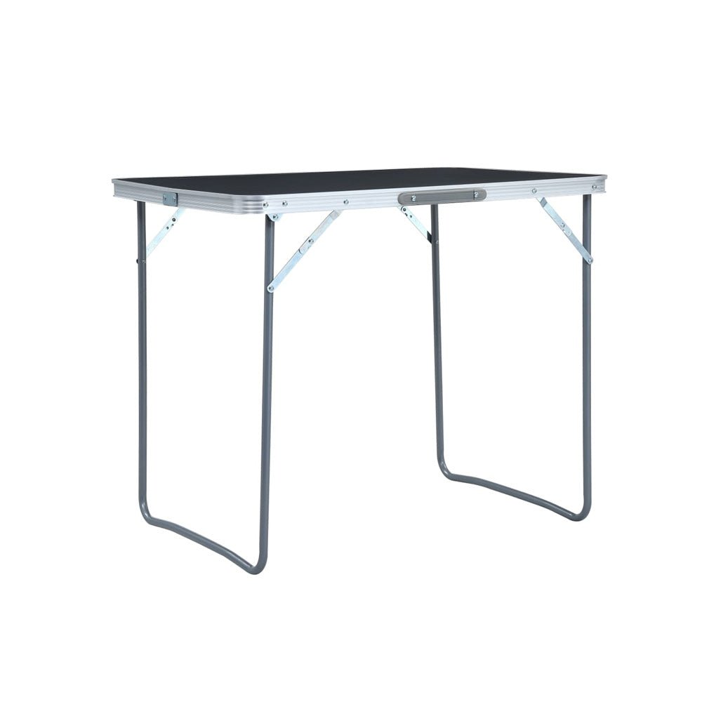 Foldable Camping Table – Grey 80x60 cm with Metal Frame - Fittux