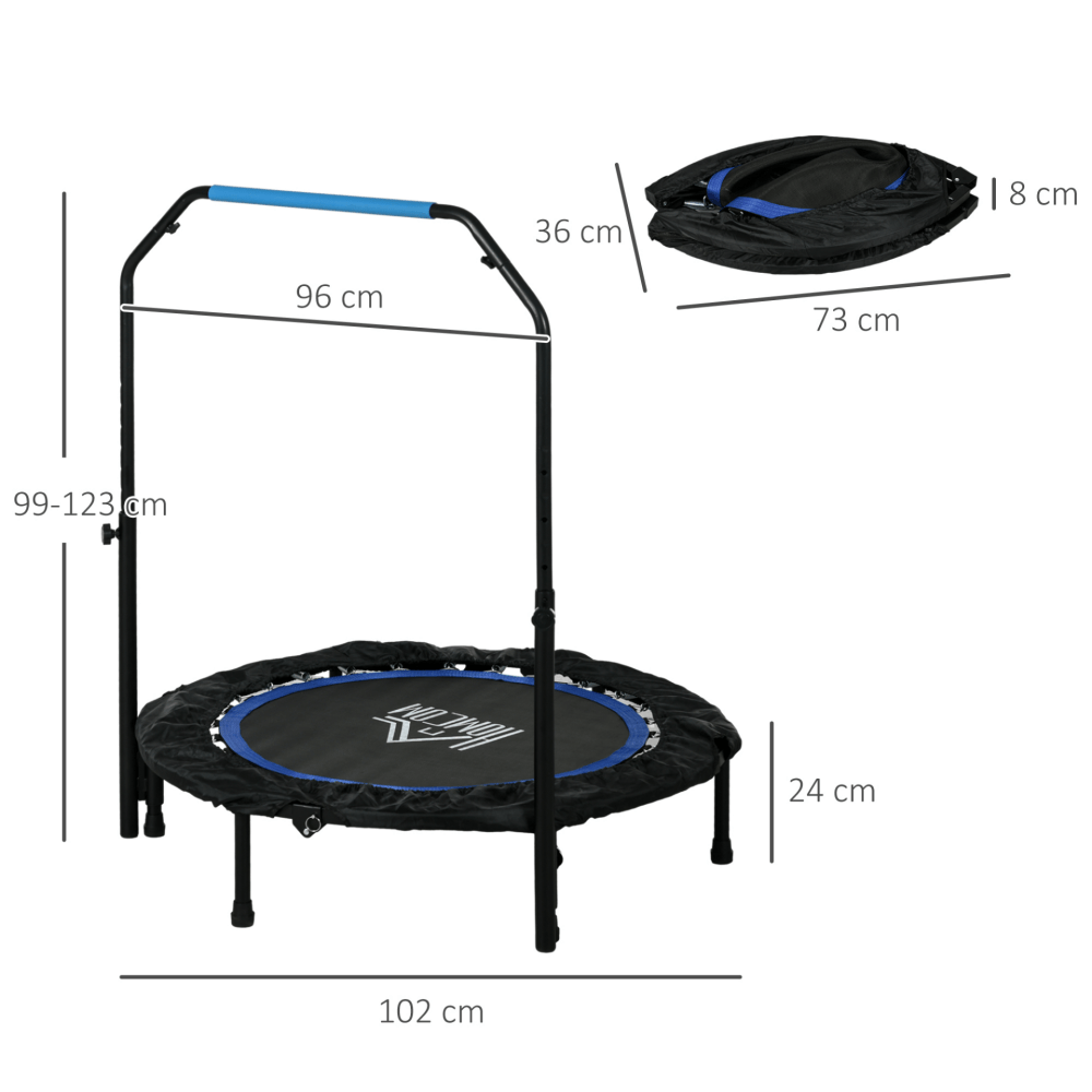 Foldable Mini Fitness Trampoline – Blue, with Adjustable Foam Handle