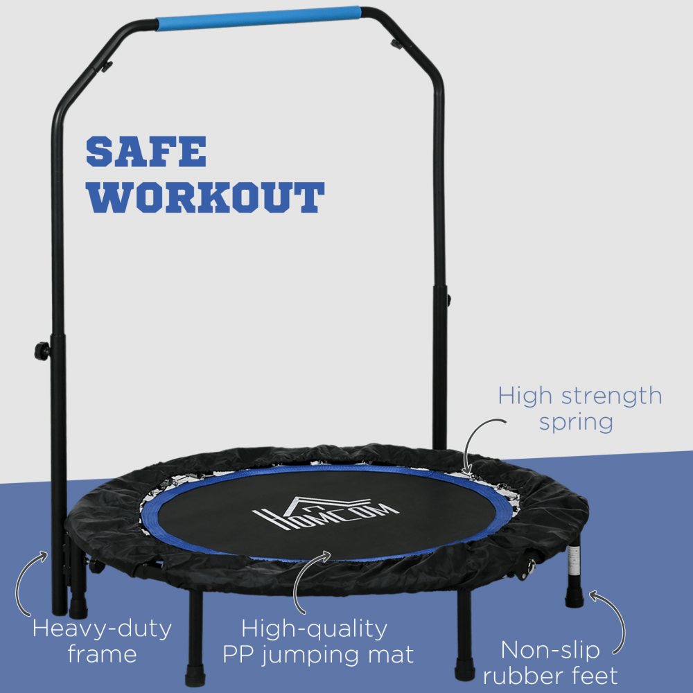 Foldable Mini Fitness Trampoline – Blue, with Adjustable Foam Handle