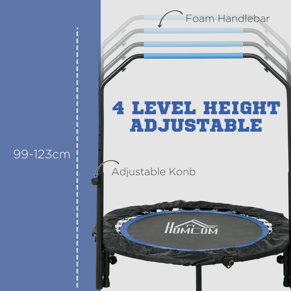 Foldable Mini Fitness Trampoline – Blue, with Adjustable Foam Handle