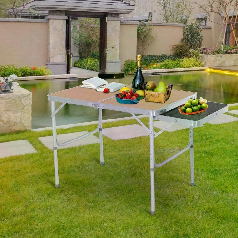 Folding Camping Table with Pull - Out Side Tray