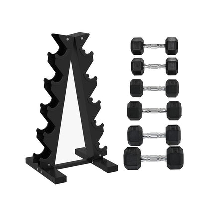 Hex Dumbbell Set with Storage Rack – Rubber - Coated Weights (4 kg, 6 kg, 8 kg Pairs)