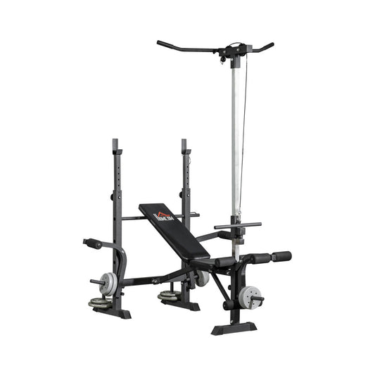 HOMCOM Adjustable Weight Bench with Pulley System & Squat Rack