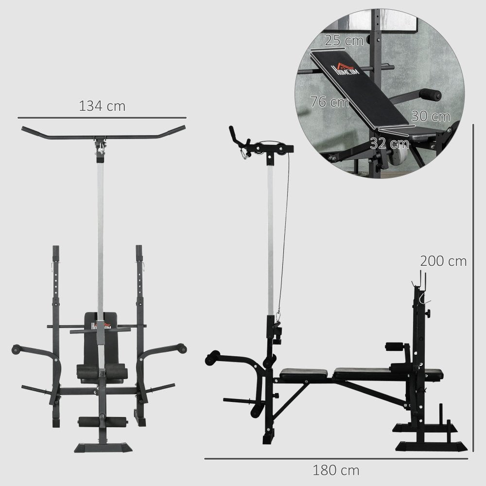 HOMCOM Adjustable Weight Bench with Pulley System & Squat Rack