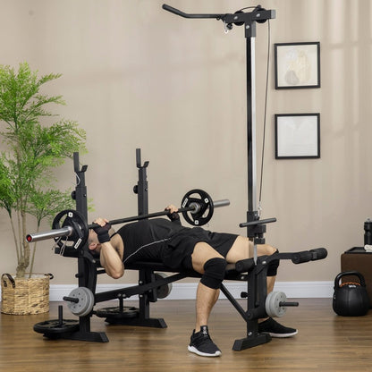 HOMCOM Adjustable Weight Bench with Pulley System & Squat Rack