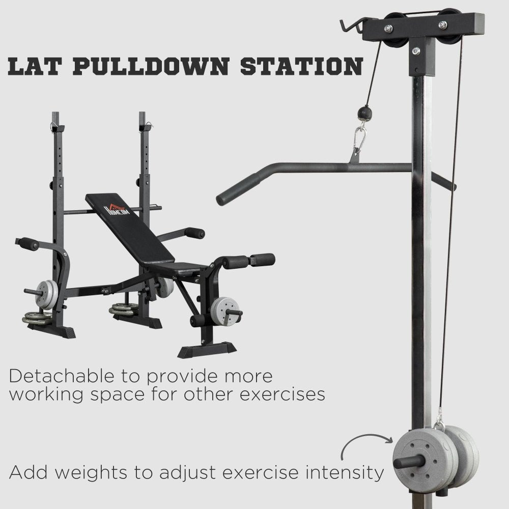 HOMCOM Adjustable Weight Bench with Pulley System & Squat Rack