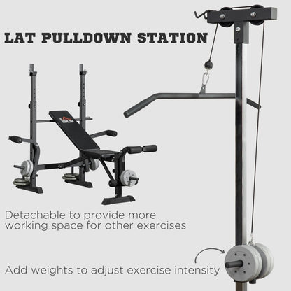 HOMCOM Adjustable Weight Bench with Pulley System & Squat Rack