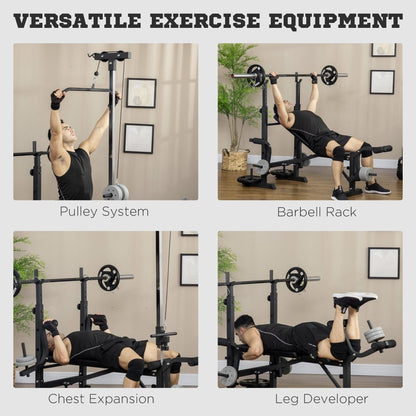 HOMCOM Adjustable Weight Bench with Pulley System & Squat Rack