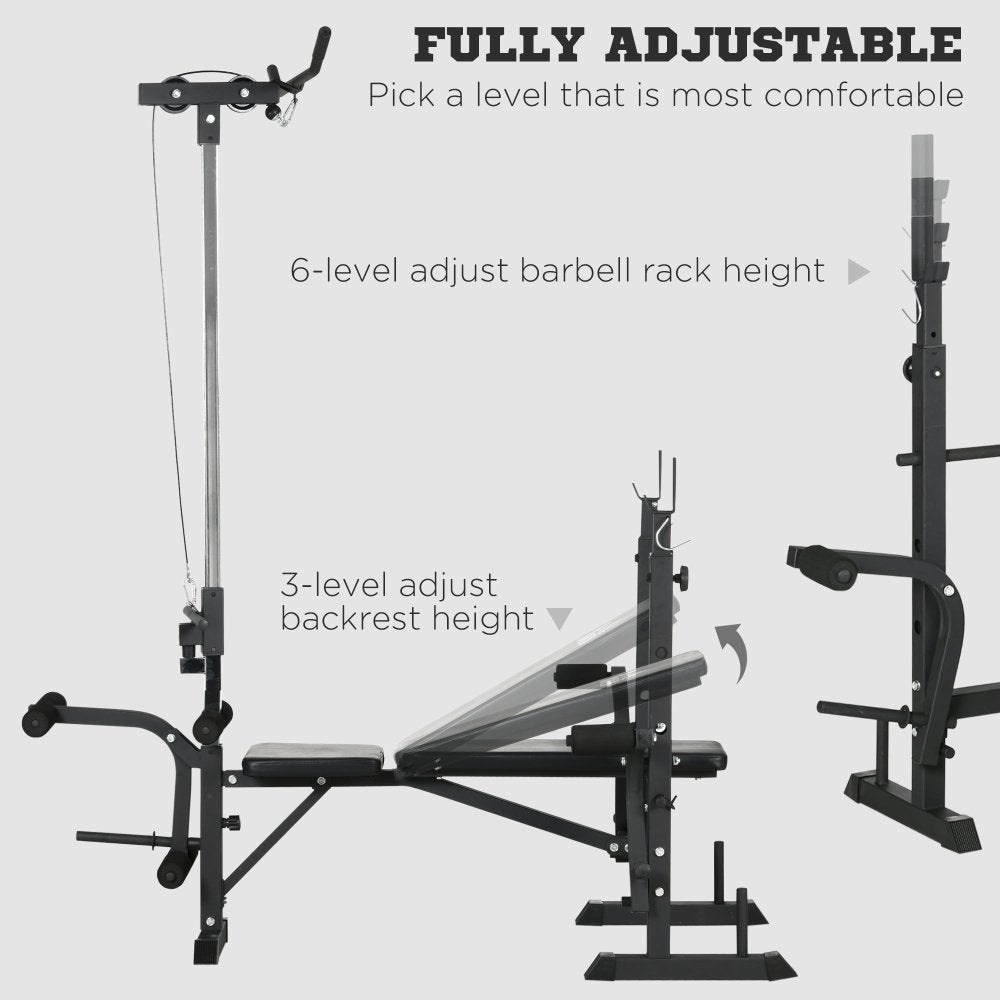 HOMCOM Adjustable Weight Bench with Pulley System & Squat Rack