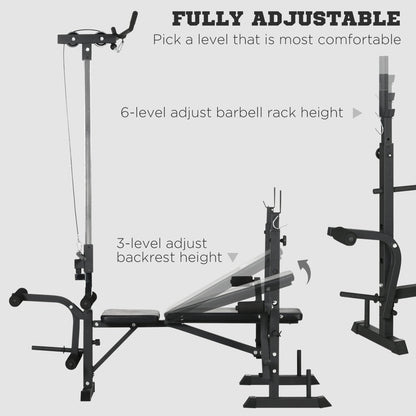 HOMCOM Adjustable Weight Bench with Pulley System & Squat Rack