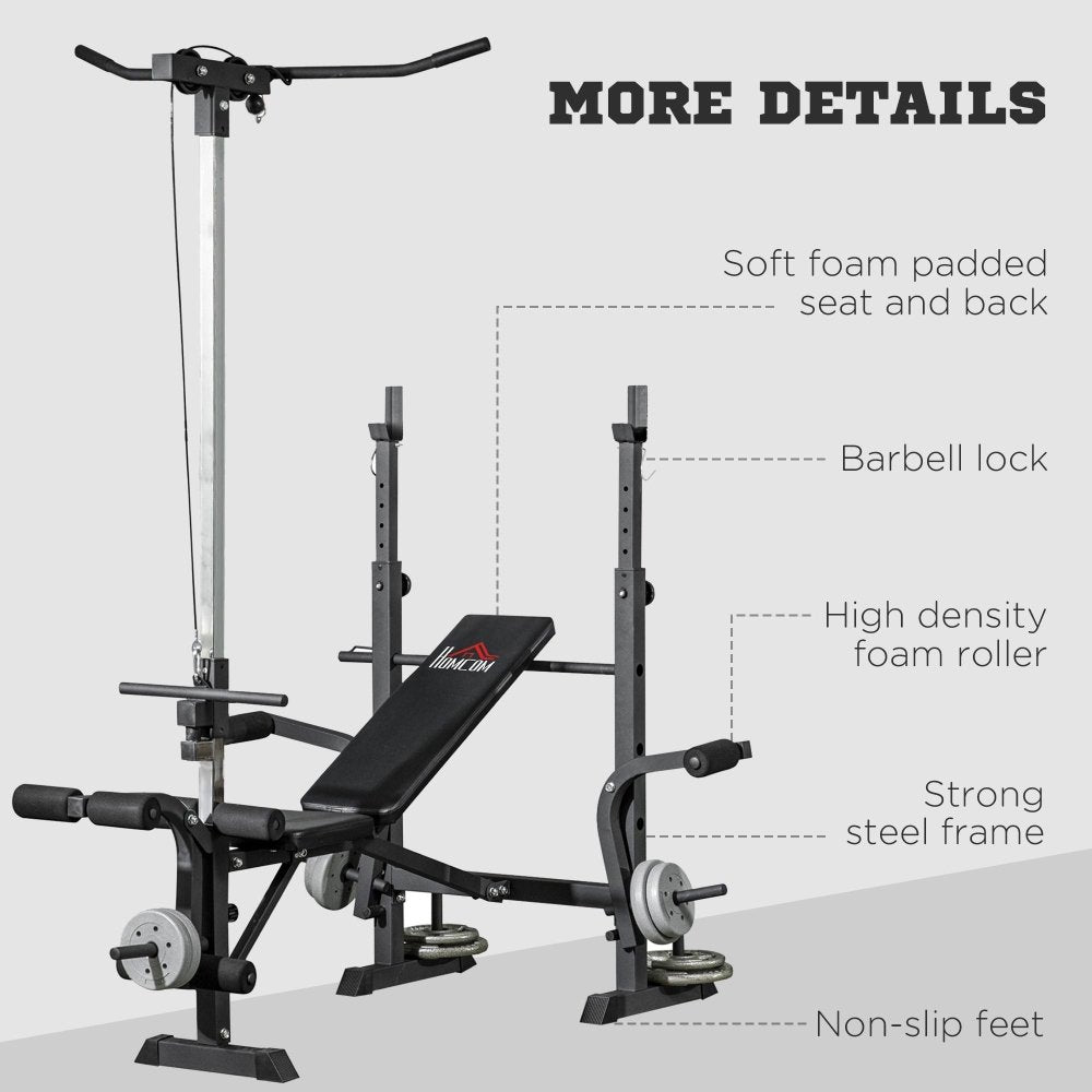 HOMCOM Adjustable Weight Bench with Pulley System & Squat Rack