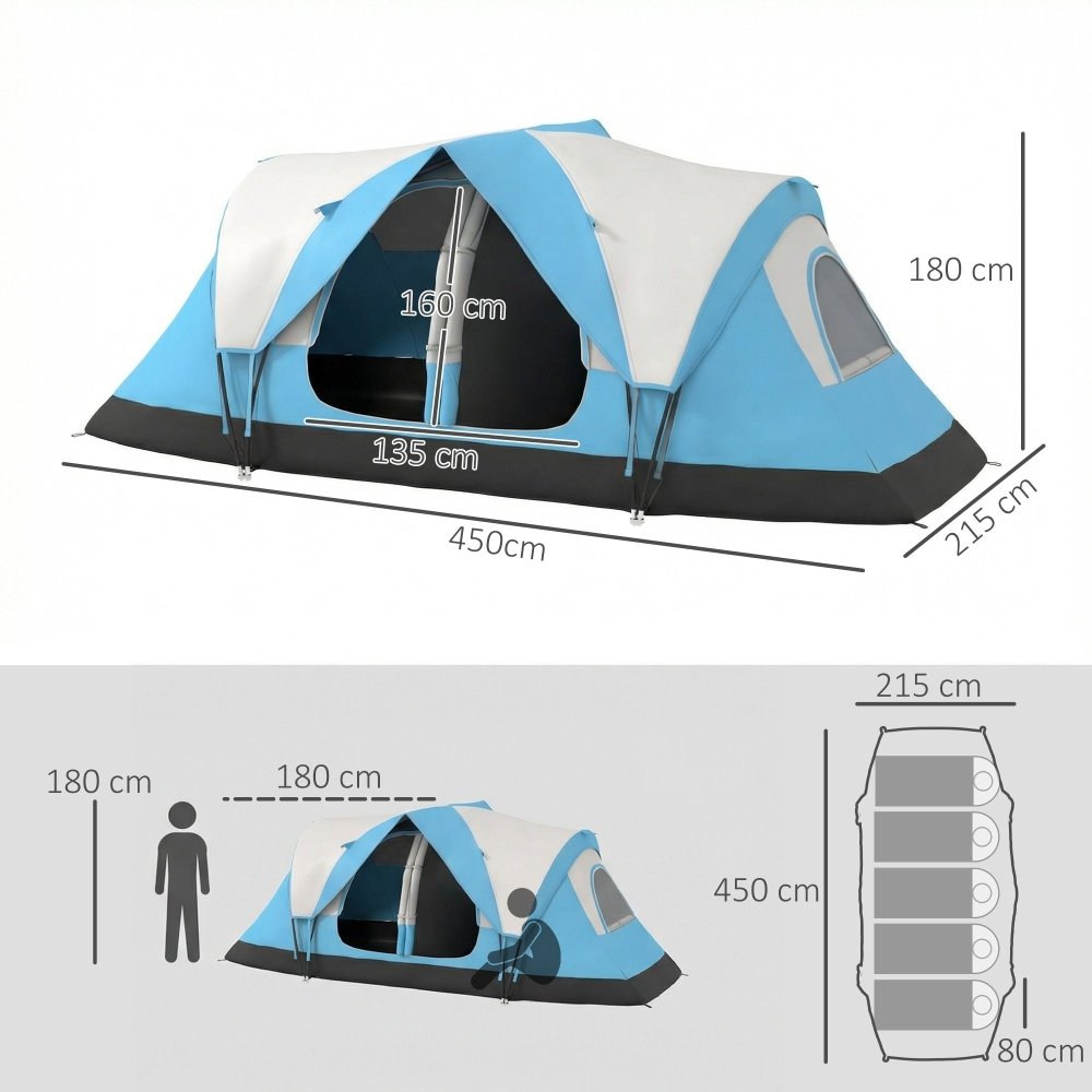 Outsunny 6–8 Person Tunnel Camping Tent with 2000mm Waterproof Rainfly