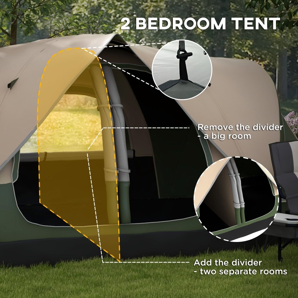 Outsunny 6–8 Person Tunnel Camping Tent with 2000mm Waterproof Rainfly