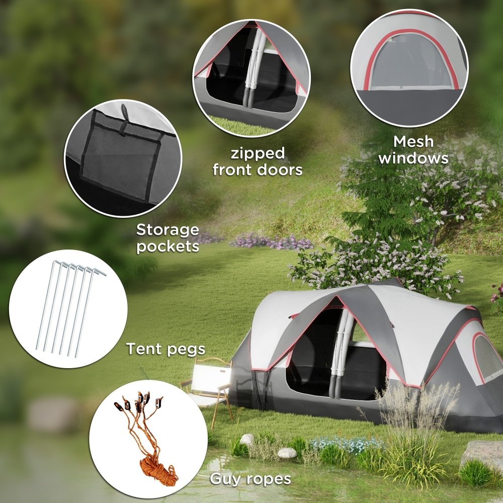 Outsunny 6–8 Person Tunnel Camping Tent with 2000mm Waterproof Rainfly